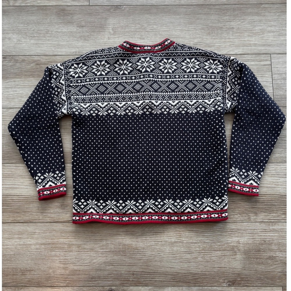 LL Bean VTG Nordic Fair Isle Sweater Womens Small Navy Blue Cotton Henley 0UF37 - Picture 5 of 8